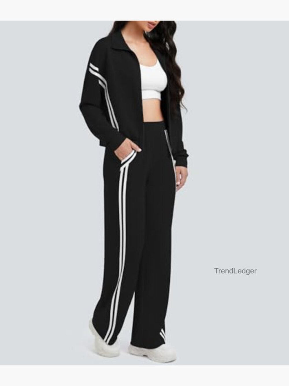 2 Piece Lounge Set Zip Up Sweat Suit Wide Leg Jogging Travel Track Suit - Picture 3 of 7